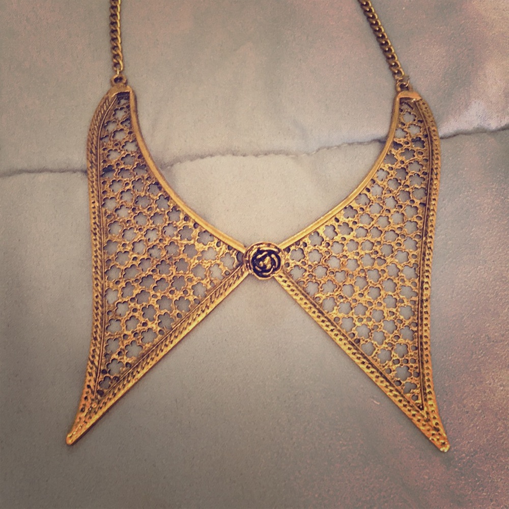 Women’s Metal Necklace, Collar or Bib Style, Floral and Filigree